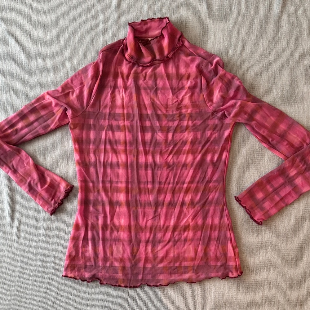 Pilcro Vibrant Pink Checkered Sheer Blouse